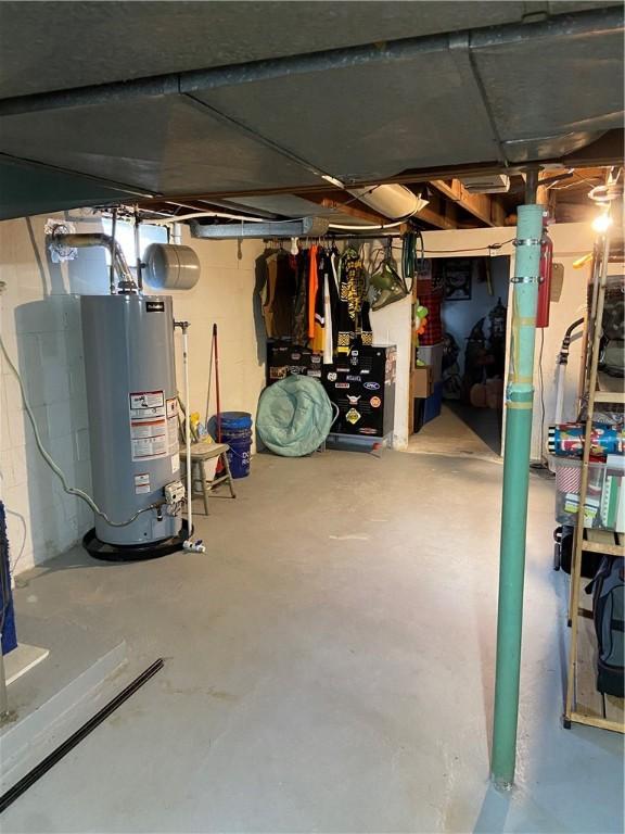 basement featuring gas water heater