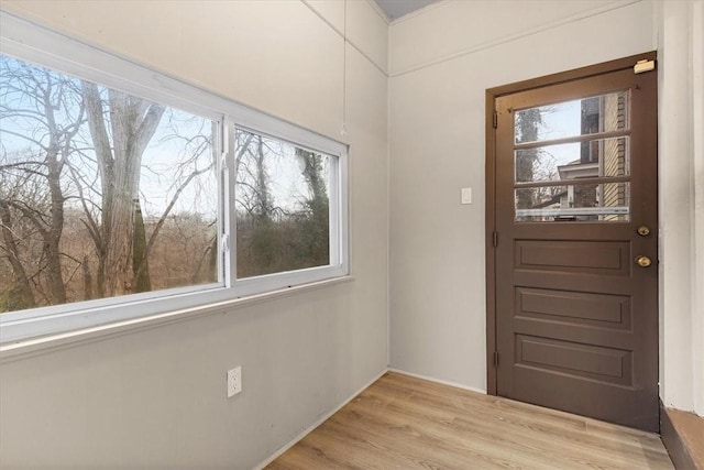 doorway with light wood-type flooring