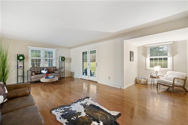 living room with hardwood / wood-style floors