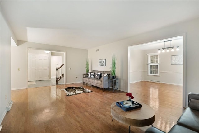 living room with light wood-type flooring