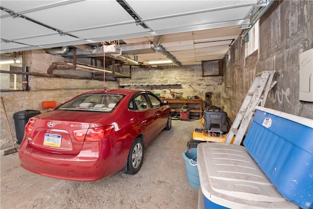 garage with a garage door opener