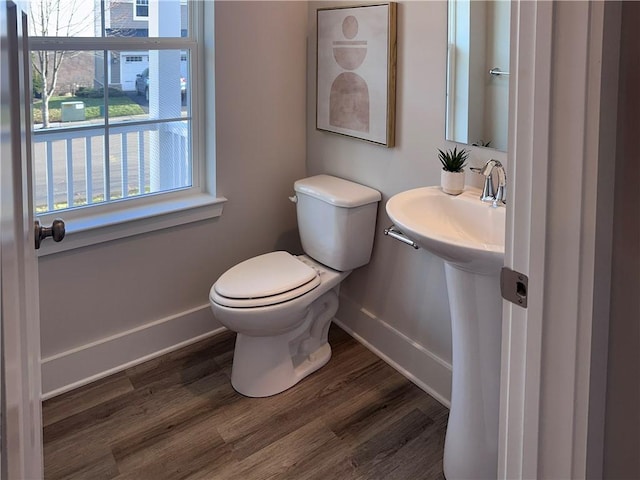 bathroom with hardwood / wood-style floors and toilet