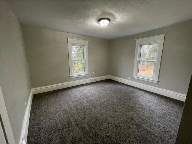 spare room featuring carpet and a textured ceiling