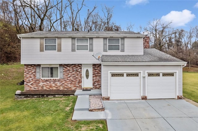 front of property featuring a front yard and a garage