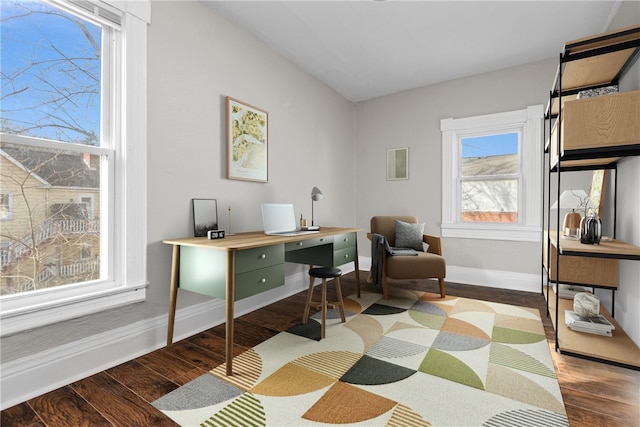 office space featuring dark hardwood / wood-style floors