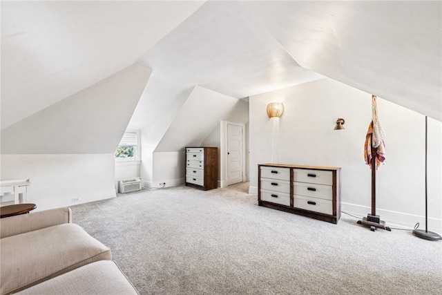 interior space featuring light carpet and lofted ceiling