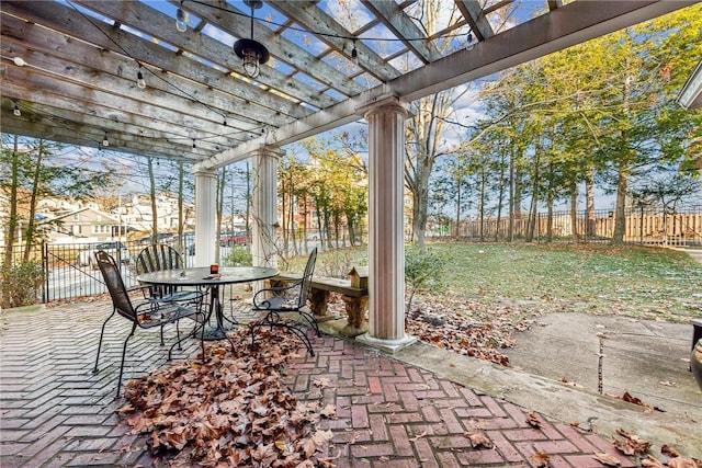 view of patio / terrace featuring a pergola