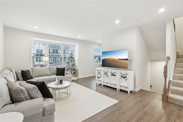 living room with hardwood / wood-style floors