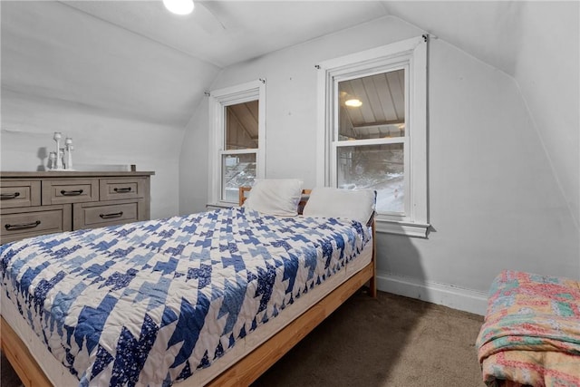 bedroom featuring ceiling fan and vaulted ceiling