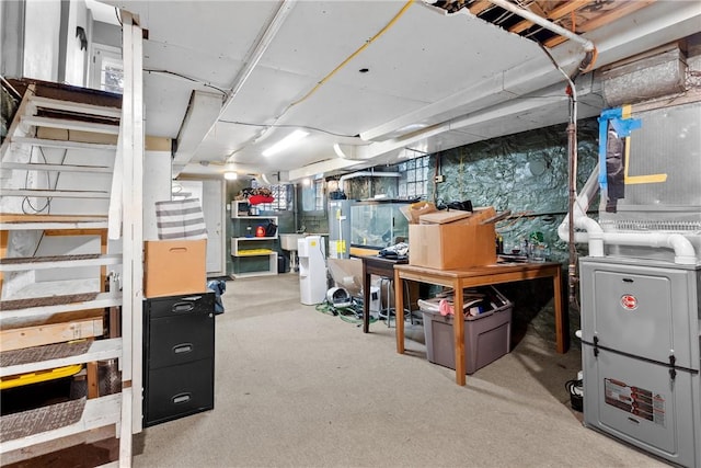 basement with water heater