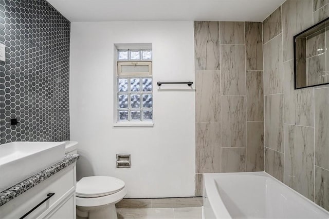 full bathroom with vanity, toilet, and bathing tub / shower combination