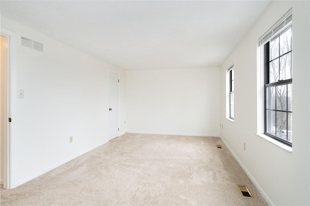 empty room featuring a wealth of natural light and light colored carpet