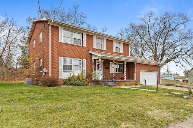 471 New York Ave, Rochester, PA 15074 - view of front of property featuring a front lawn, central AC unit, a porch, and a garage