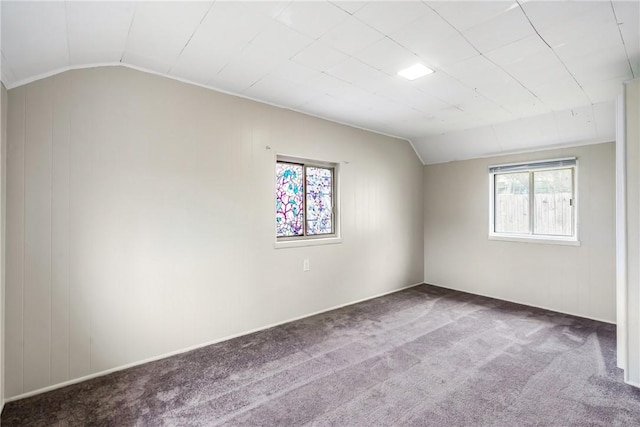 empty room with carpet and lofted ceiling