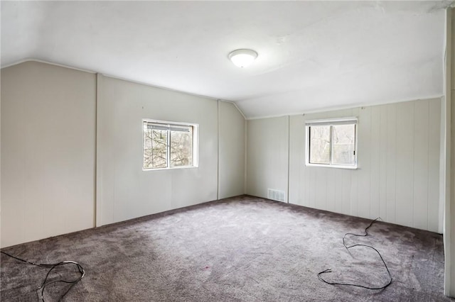 additional living space featuring carpet floors and vaulted ceiling