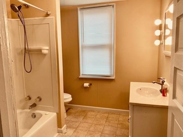 full bathroom with vanity, toilet, and shower / tub combination