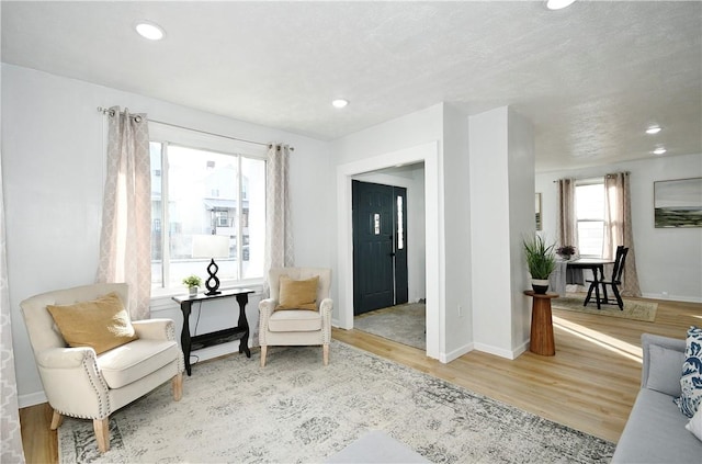 sitting room featuring hardwood / wood-style floors and a healthy amount of sunlight