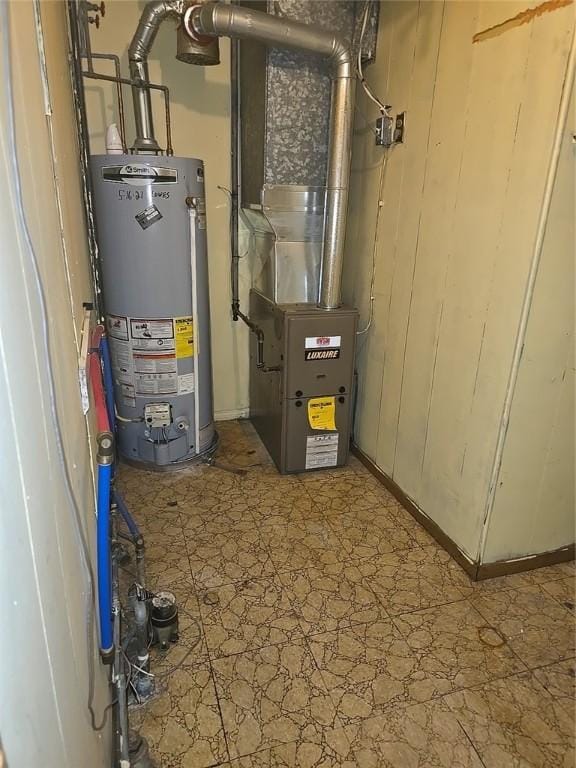 utilities with gas water heater and heating unit