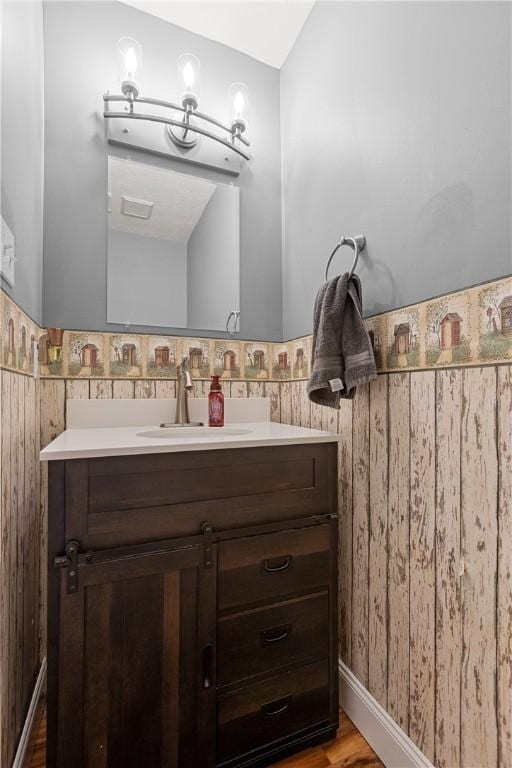 bathroom with vanity and wood-type flooring