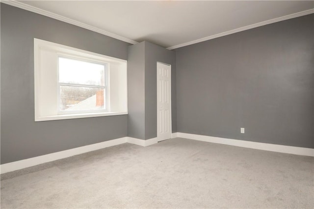 empty room with carpet floors and ornamental molding