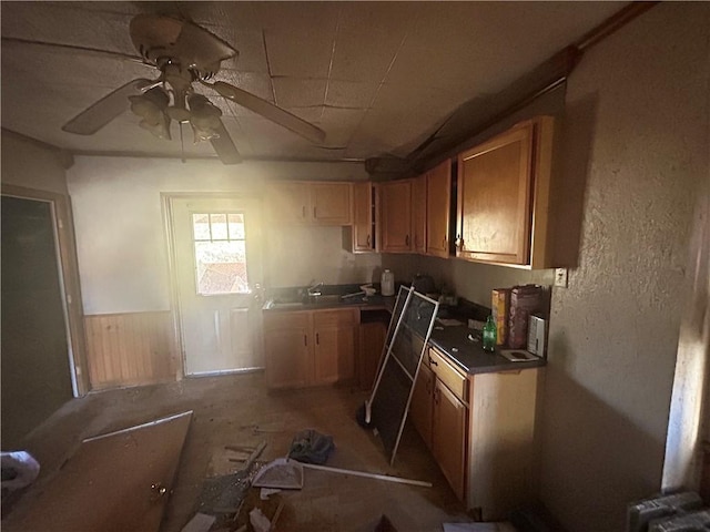 kitchen with ceiling fan and sink