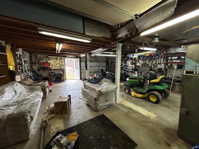 garage featuring a workshop area