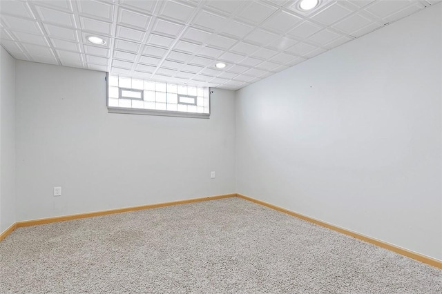 basement with carpet flooring