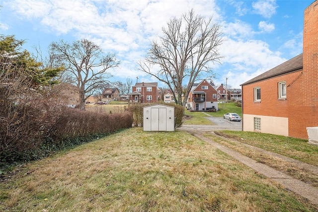 view of yard with a shed