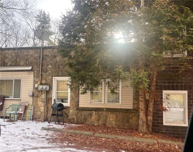 view of snow covered exterior