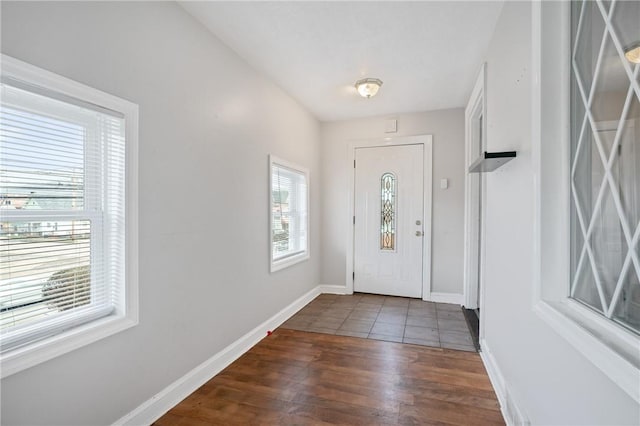 foyer entrance with dark hardwood / wood-style floors