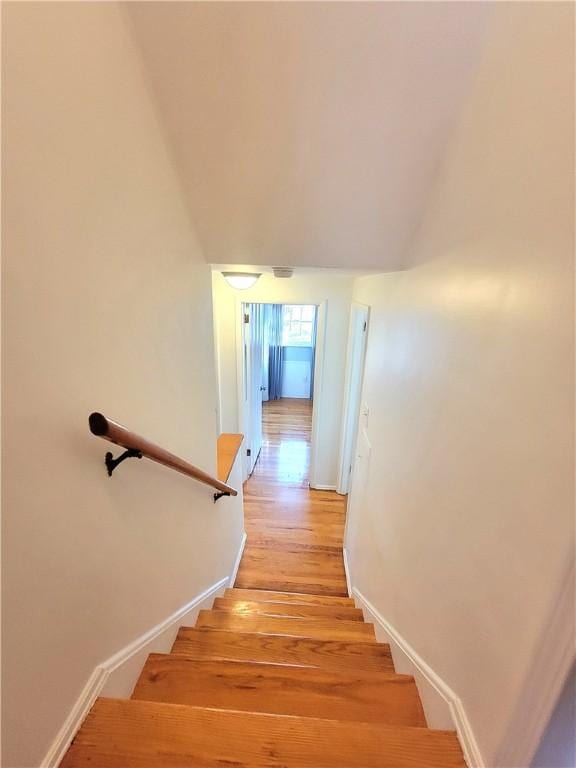 staircase featuring hardwood / wood-style flooring