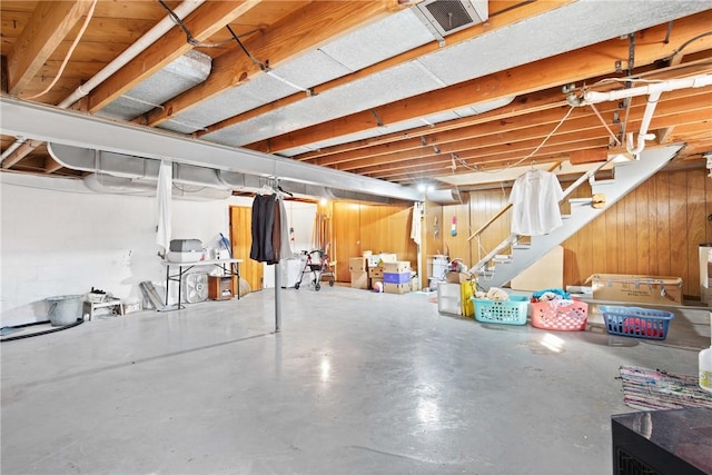 basement with wooden walls