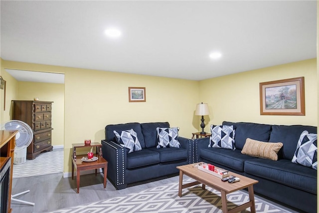 living room with light hardwood / wood-style flooring