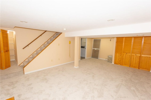 basement featuring carpet flooring