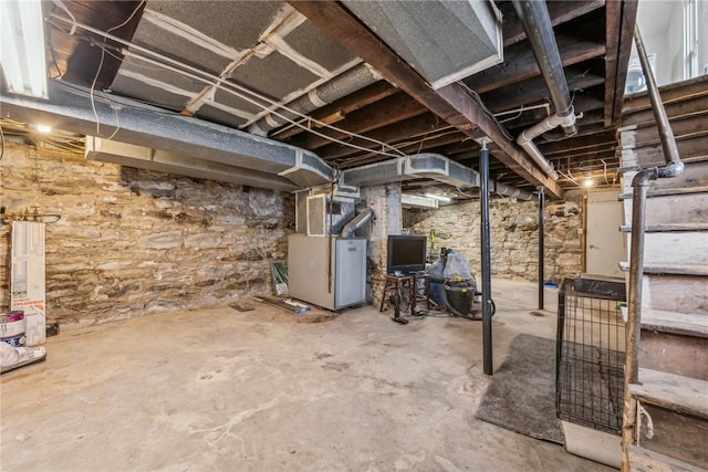 basement with heating unit