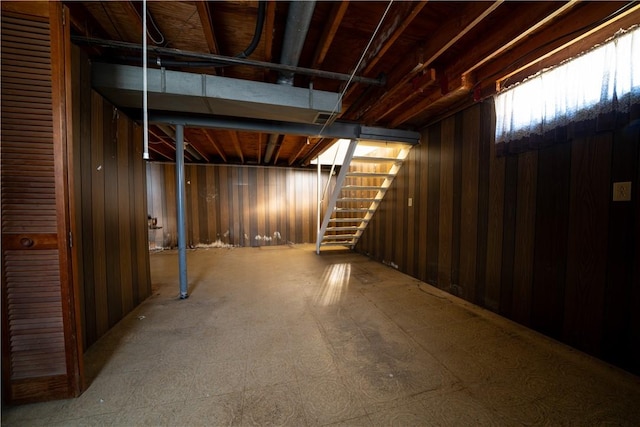 basement with wood walls