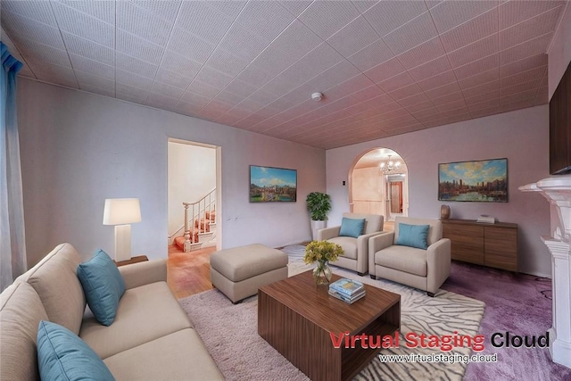 living room with carpet flooring