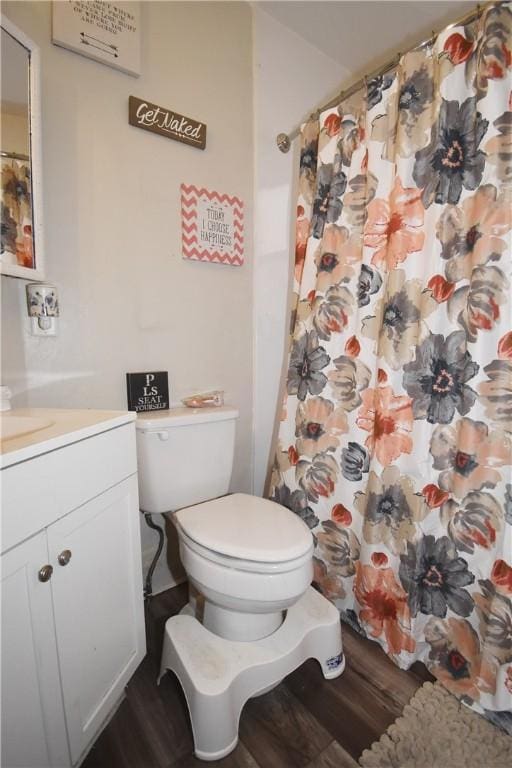 bathroom featuring vanity, toilet, and wood-type flooring