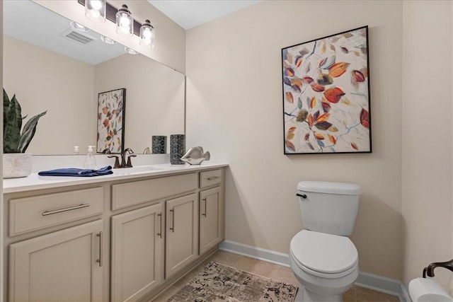 bathroom with tile patterned flooring, vanity, and toilet