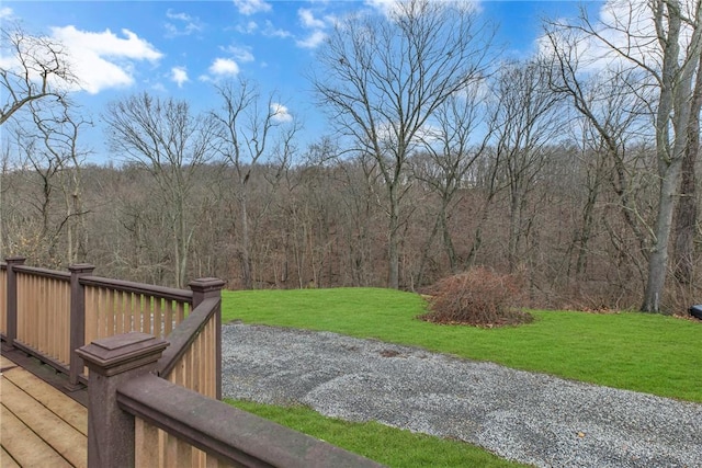 wooden deck featuring a lawn