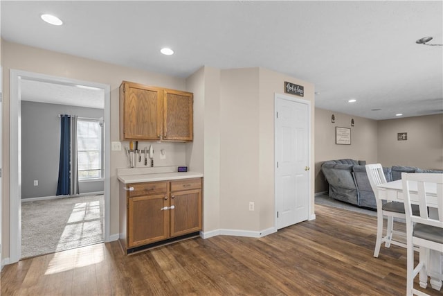 kitchen with dark hardwood / wood-style flooring