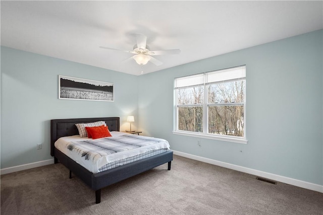 bedroom featuring carpet flooring and ceiling fan