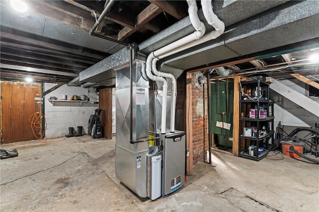 basement with heating unit