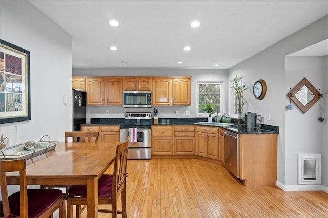 kitchen featuring sink, light wood-type flooring, and stainless steel appliances