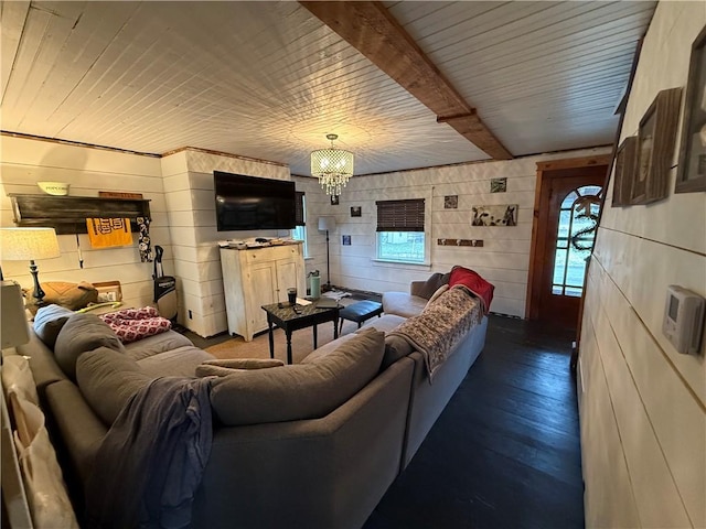 230 Gastown Rd, Plumcreek Twp, PA 15774 - living area featuring a chandelier, healthy amount of natural light, wood finished floors, and wooden ceiling