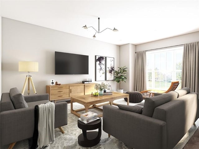 living room with a chandelier