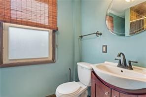 bathroom with vanity, toilet, and walk in shower