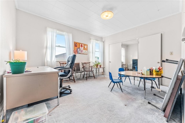 view of carpeted home office