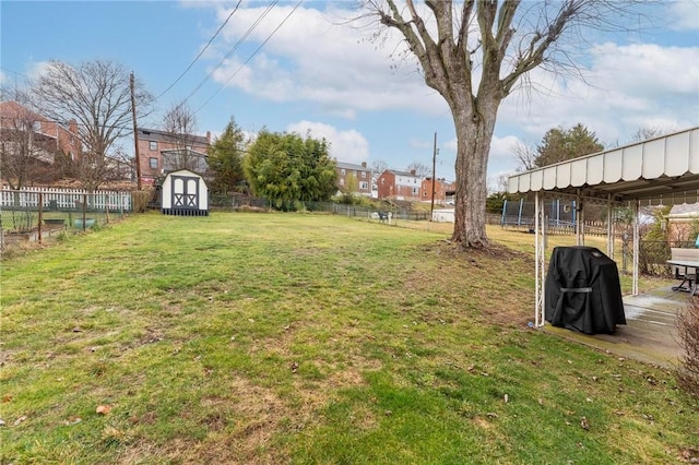 view of yard featuring a storage unit