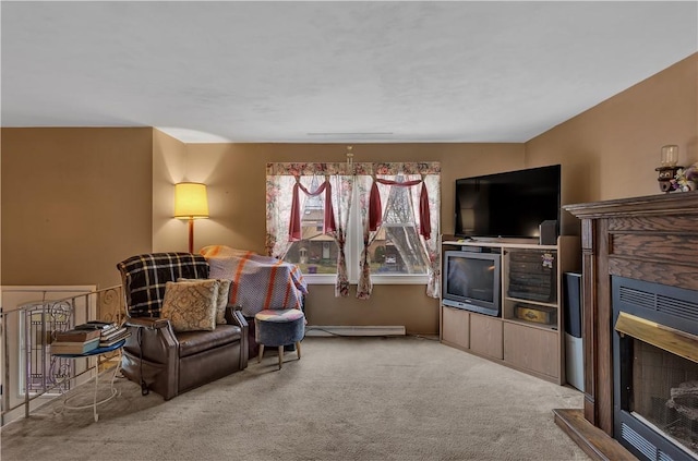 living area with light colored carpet